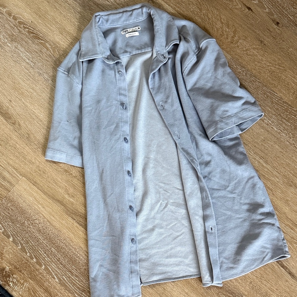 Zara Light blue short Sleeve button up